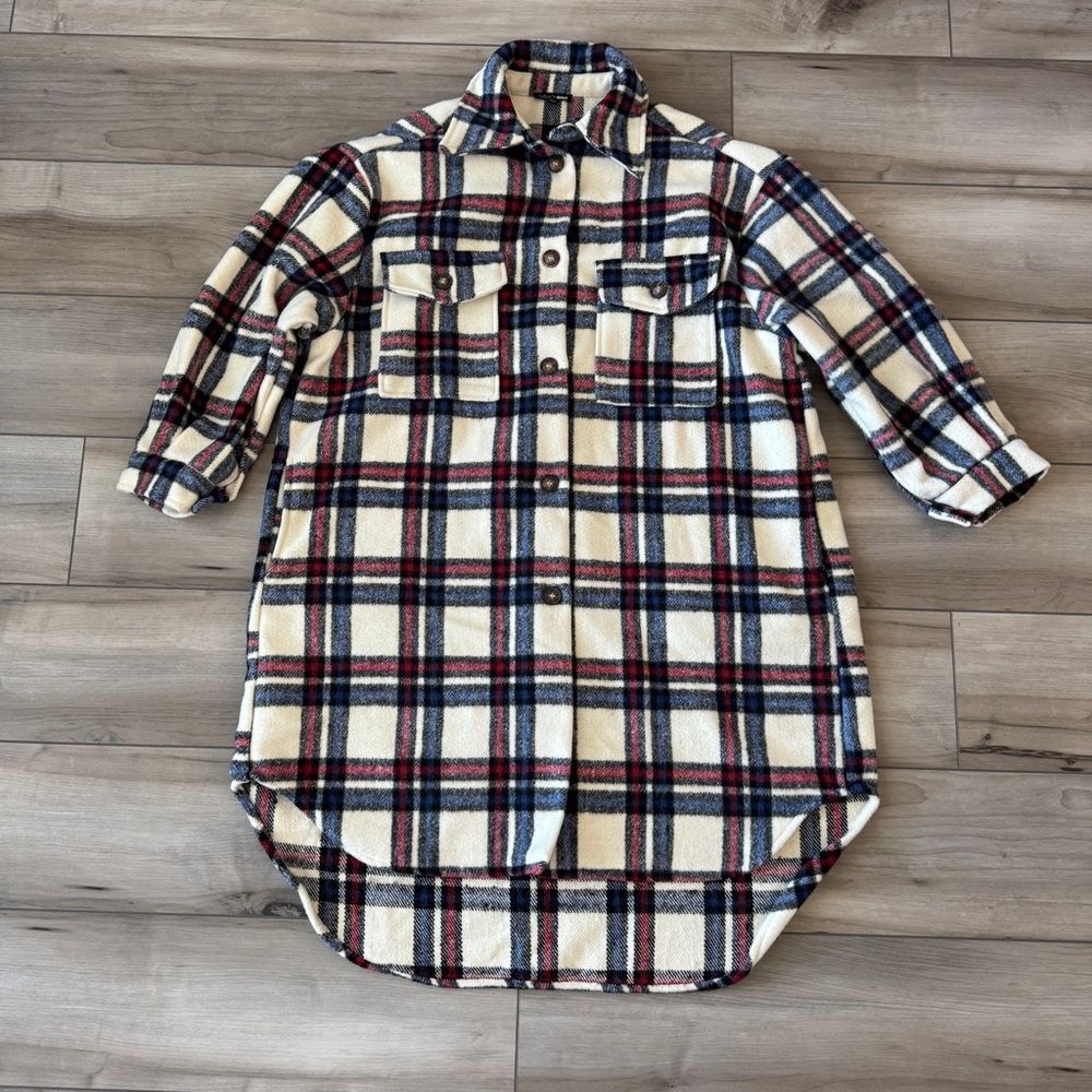 Fashion Nova Casual Plaid Jacket Shacket - Red, Blue, and White Womens M/L